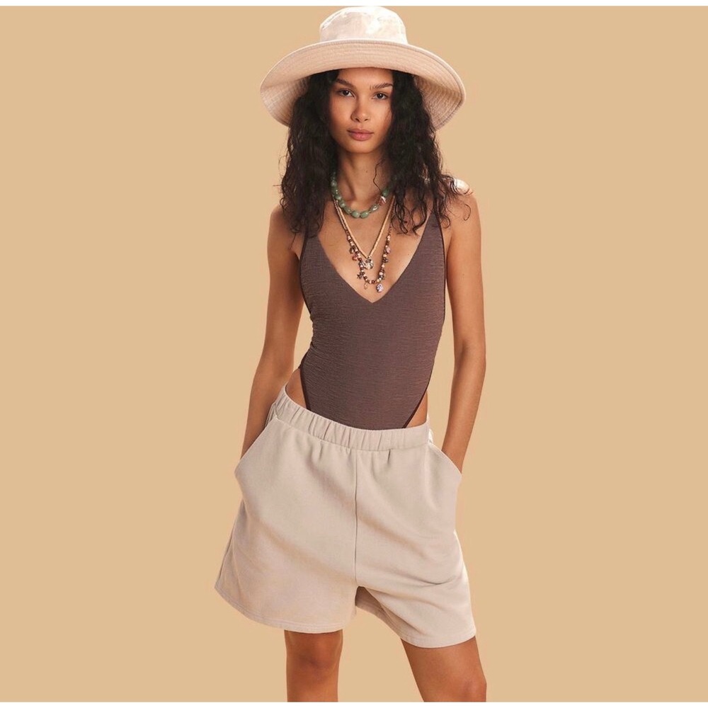 Free People Free-est Stella Terry Shorts Cream XL High Rise Lounge Beach Neutral